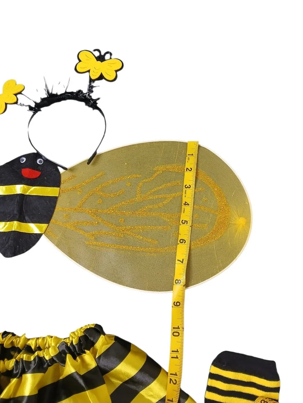 Girls' Yellow & Black Bee Costume with Wings, Headband and Striped Tights...